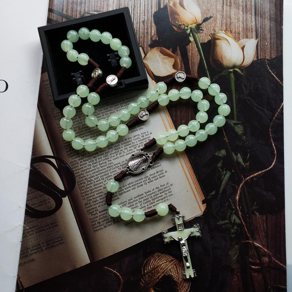 10mm Svítící růžencové korálky Náhrdelník Ježíšův krucifix pro přívěsek kříž Náhrdelníky Svítí ve tmě Náboženské šperky pro muže Wo