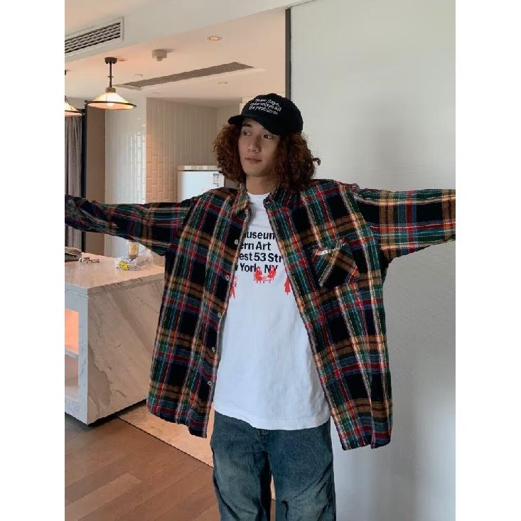 

Рубашка с длинным рукавом с буквенным принтом 2024 года в японском стиле в стиле Гонконга, свободная рубашка для мальчиков, летнее модное универсальное повседневное пальто 3XL красный