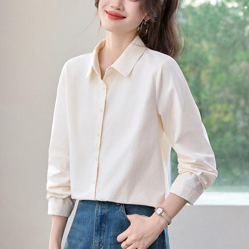 

2026 Spring Cotton Shirt: Stylish, Loose & Slimming Women s Top with a High-End Feel Large (135-150 cm) грязно-белый