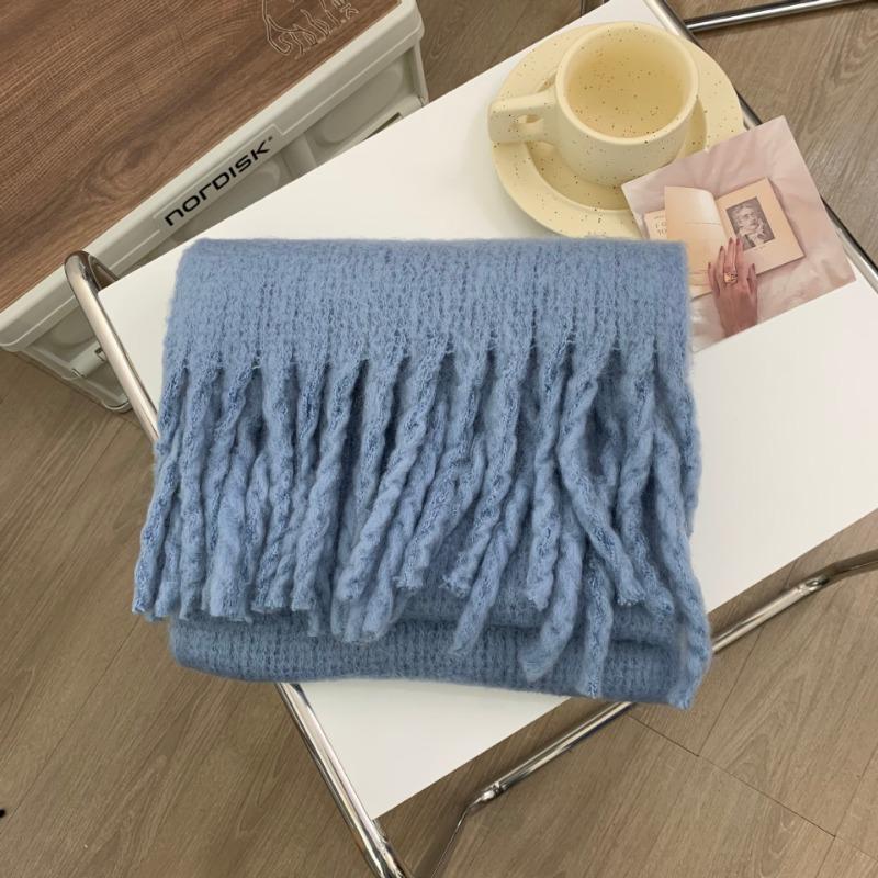 

Рождественский красный~ осенне-зимний шарф с бахромой в стиле привидения, атмосфера, имитация кашемира, утолщенный вязаный шарф