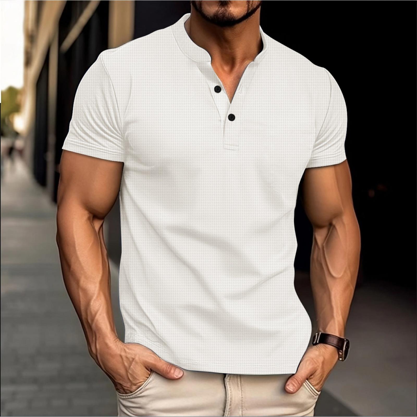 Men s Casual -color Sports T-shirt - Men s Round-neck Short-sleeved Top XL белый 1730₽