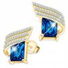 Set of Gold Necklace Blue Crystal and Crystal Earrings Silver 925