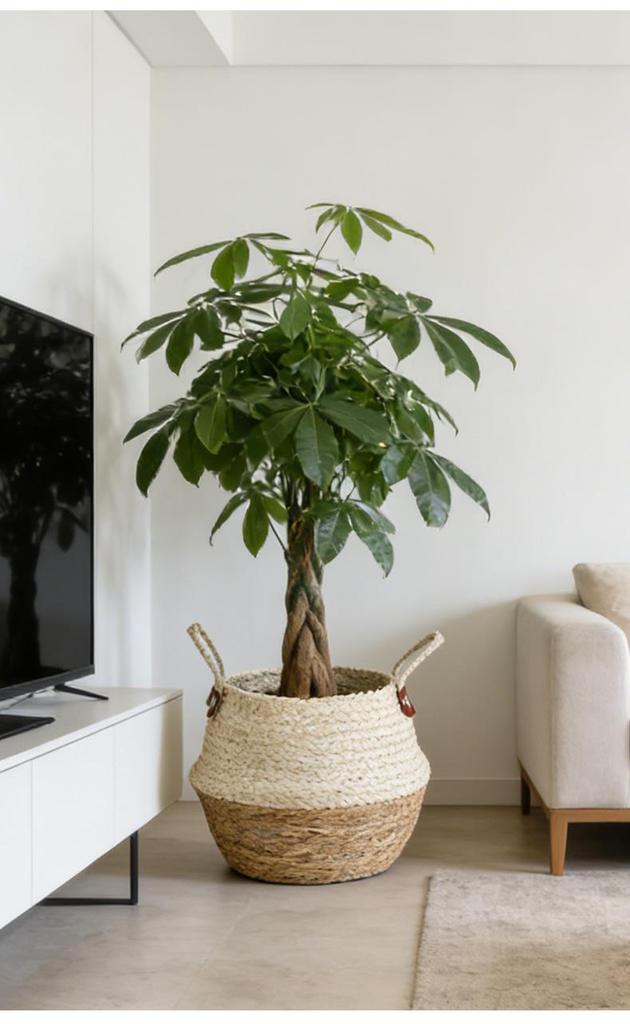Rattan Woven Flower Basket: Hand-Held Green Plant & Flower Pot, Living Room Decoration & Storage Solution.
