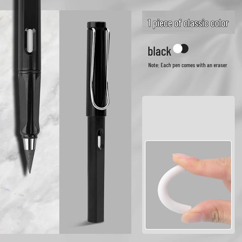 Black Tech Eternal Pencil: No Sharpening Needed, Break-Resistant Mechanical Lead, Ideal for Students and Children.