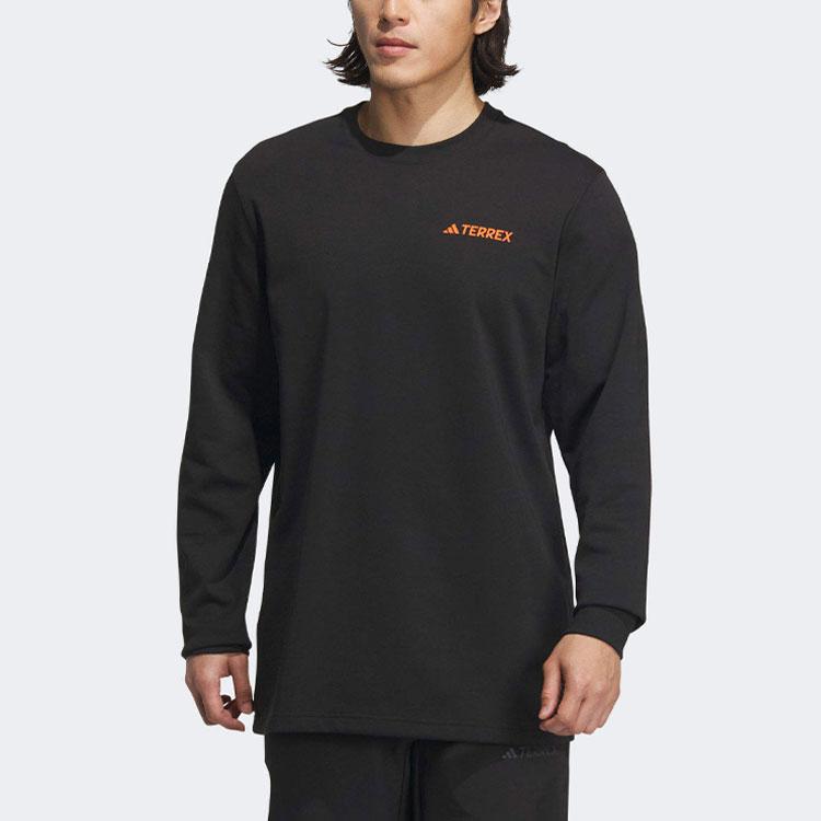 Adidas Letter Logo Print Round Neck Long Sleeve T-Shirt Men Tops Black IT8846