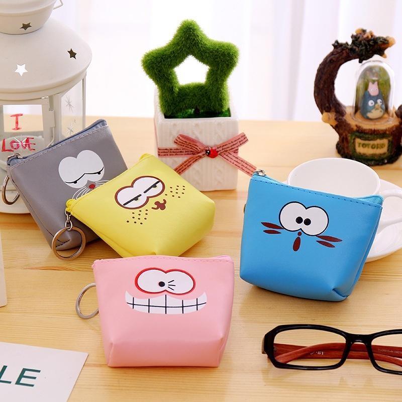 Cartoon Coin Purse Funny Face Cube PU Leather Coin Pen Case