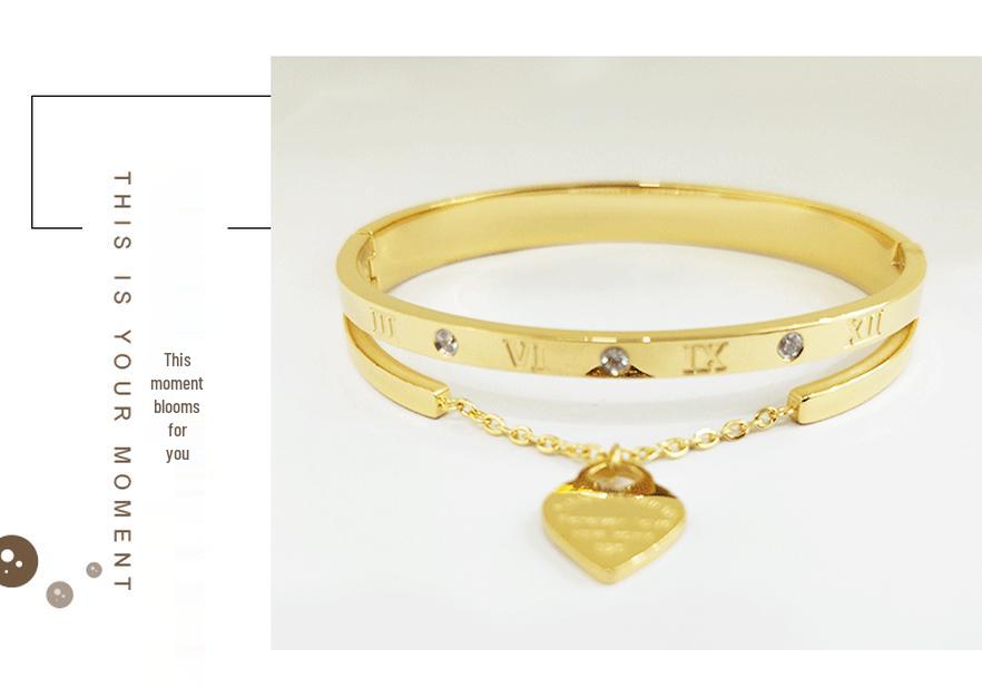 European & American Heart Chain Bracelet: Stainless Steel, Titanium, Unisex, Three Colors Available.