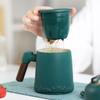 Large Capacity Ceramic Tea Water Separation Cup Wooden Handle Ceramic Tea Cup Coffee Cup  Office