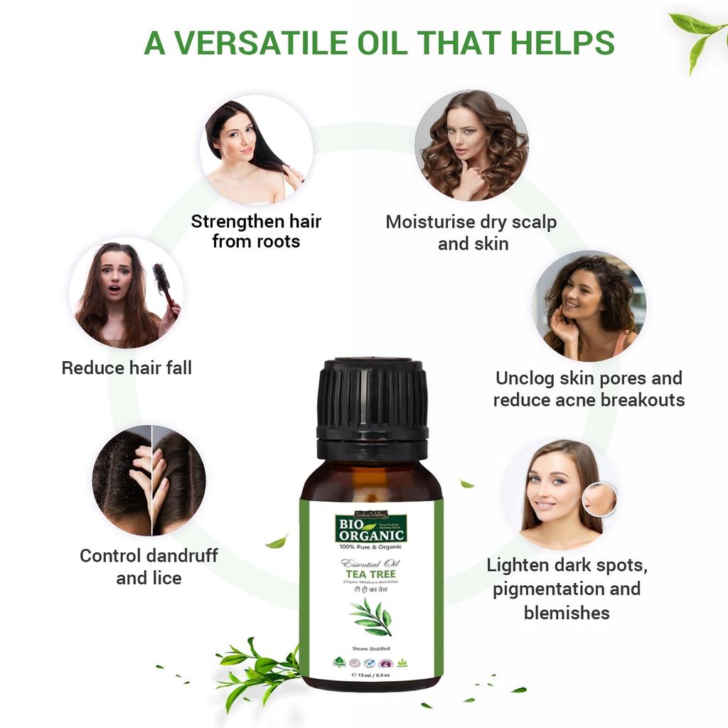 Indus Valley 100% Pure Natural & Organic, Undiluted Tea Tree Essential Oil with Therapeutic Grade & Glass Dropper for Skin, 15ml X pack of  2