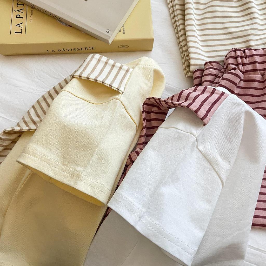 Korean Style Baby Girl Striped Shawl & Wide Leg Pants Set - Breathable, Skin-Friendly, Fashionable