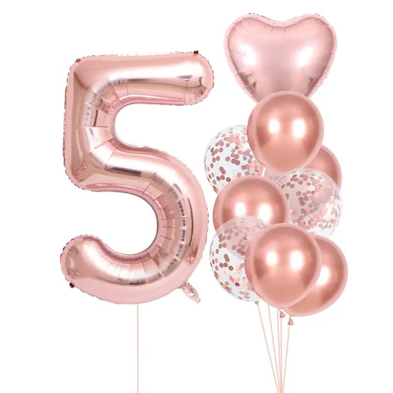 10-piece 32-inch Rose Gold Number Balloon Party Decoration Balloon Set AVE