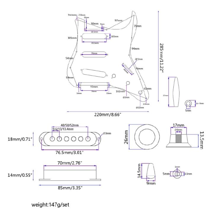 Prewired Loaded Pickguard 6 String Guitar Pickups Back Plate 3 Ply Pick Guards
