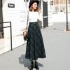 2026 Retro Preppy A-Line Woolen Plaid Skirt - High Waist, Mid-Length for Fall/Winter