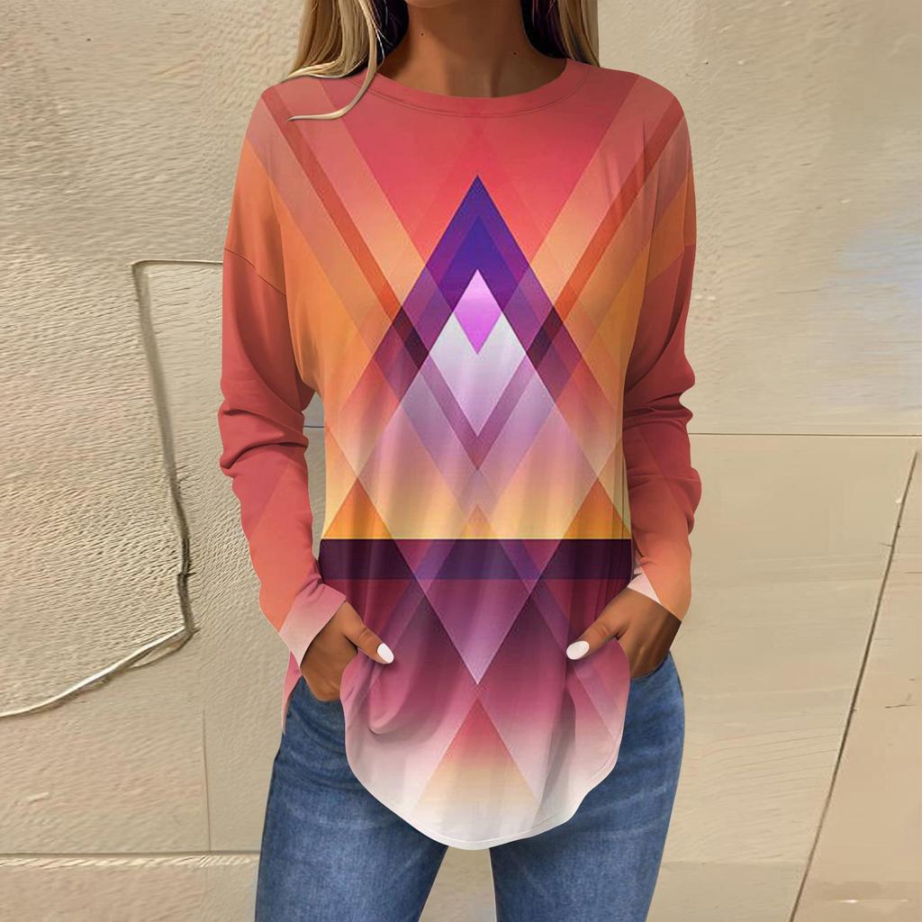 Modisches, lässiges, langärmliges Oberteil mit Rundhalsausschnitt und Aufdruck für Damen