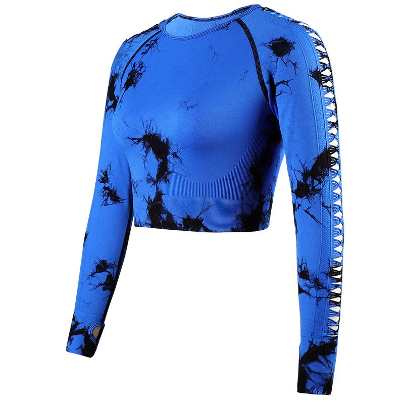 

Женские однотонные бесшовные топы для йоги с круглым вырезом и длинными рукавами, полые футболки, женская спортивная одежда XL королевский синий