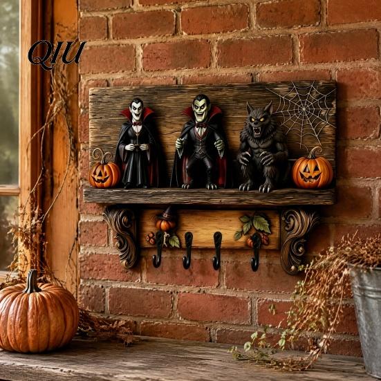 Holz Halloween Gartenschild Schlüsselhalter, Geistermädchen Halter mit 4 Haken, Wandmontiertes Leichtes Dekor Spukiges Regal Organizer für Eingangsbereich Flur Zuhause