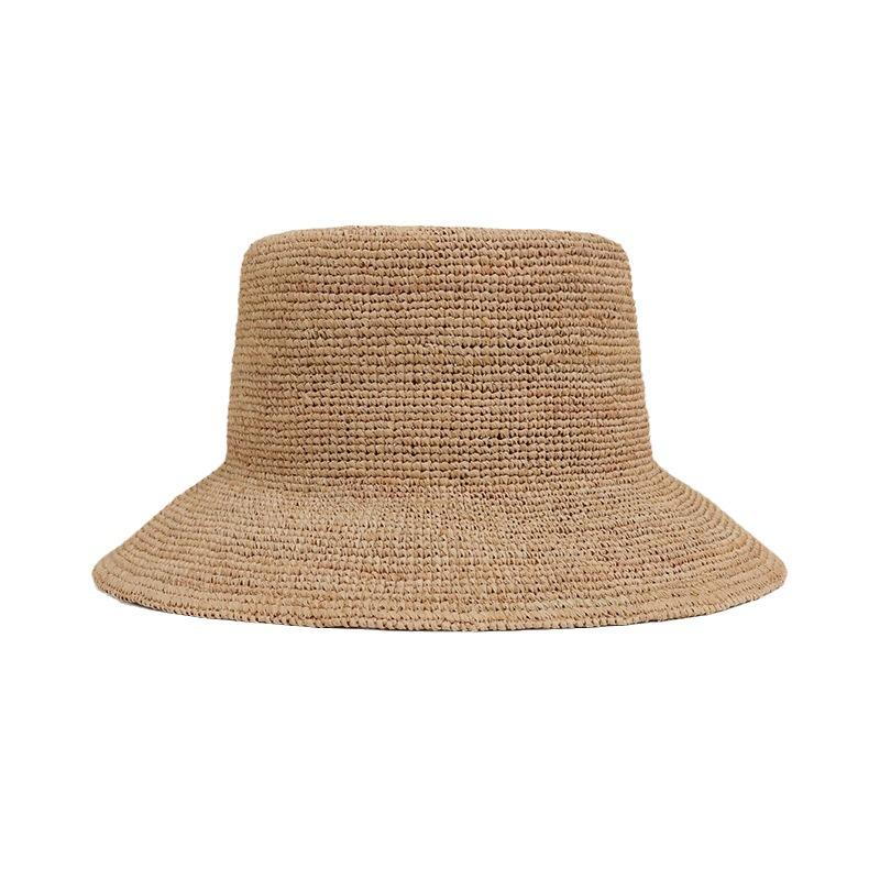 Handmade Lafite Straw Hat Women's Summer Sunshade Sunscreen Woven Bucket Hat Wide Brim Foldable Big Head Circumference Seaside Beach Hat