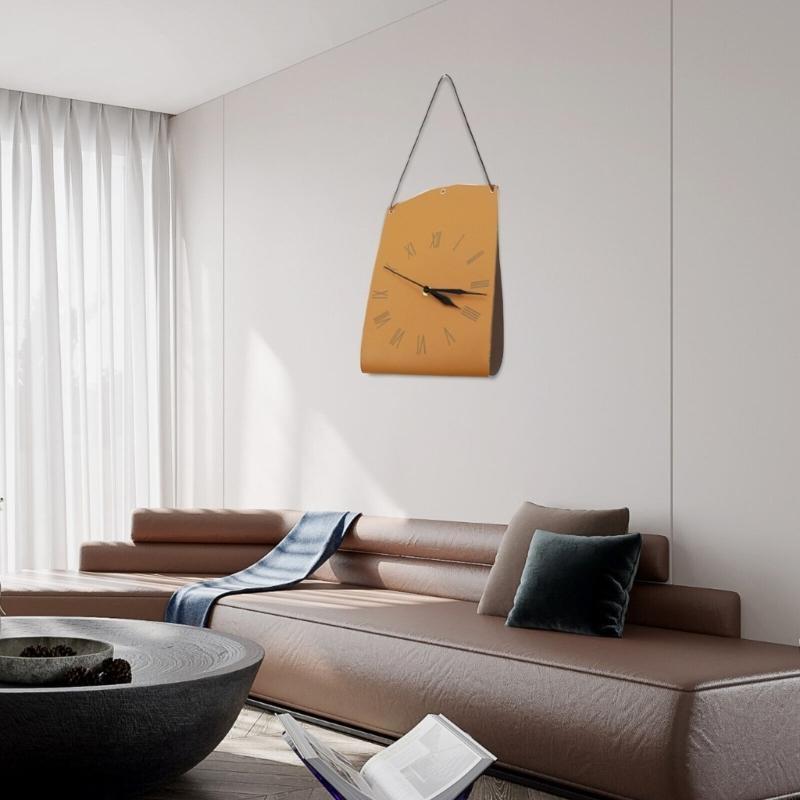 62KD Handbag Designs Wall Clock PU Leather Quiet Clock Home Decoration Accessories