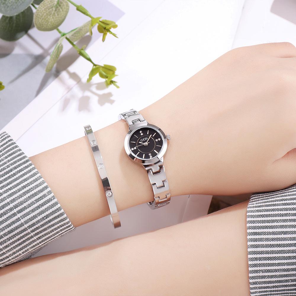 Ceas mic rotund de damă, cu bandă de oțel, scară simplă, ocazional, compact pentru studenți, ceas de cuarț pentru femei, rezistent la apă