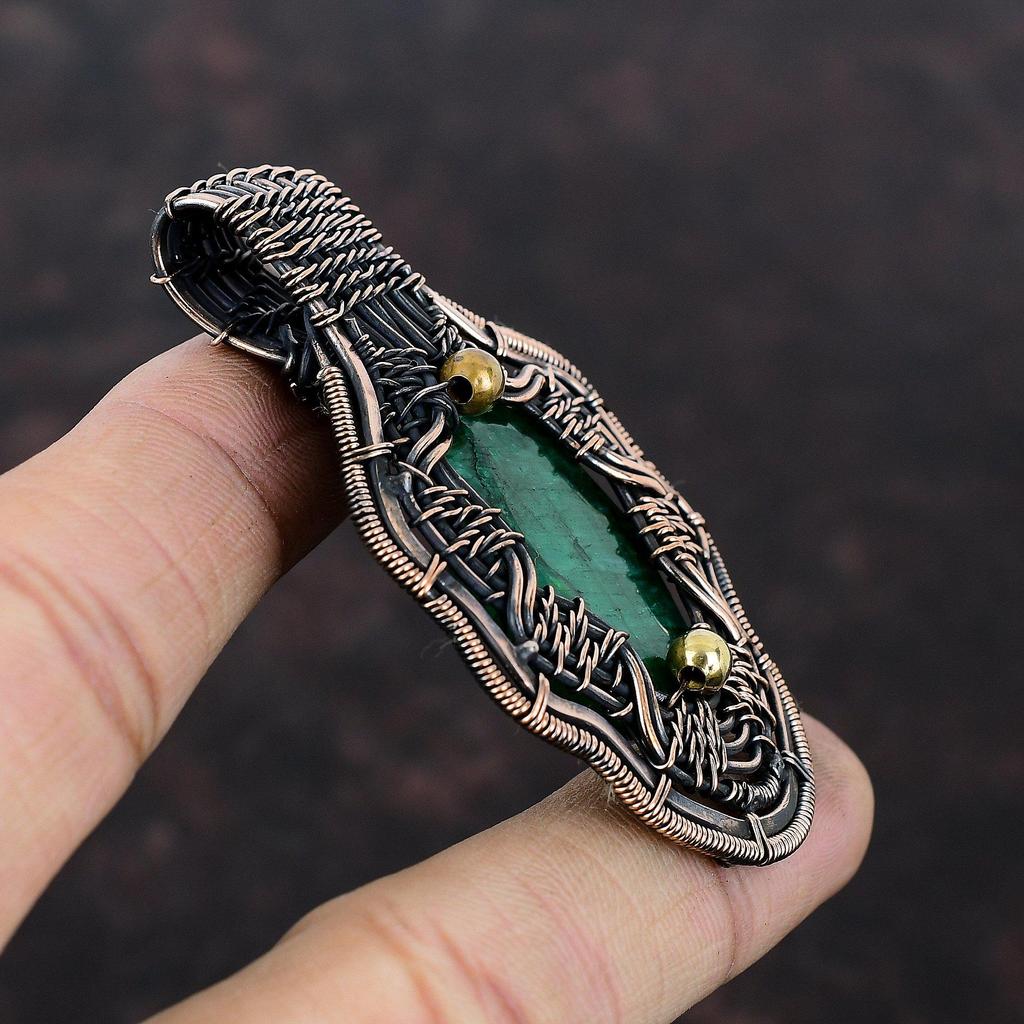 Faceted Zambian Emerald Pendant Copper Wire Wrapped Pendant Handmade Designer Pendant Gemstone Copper Jewelry Gift For Women Emerald Jewelry