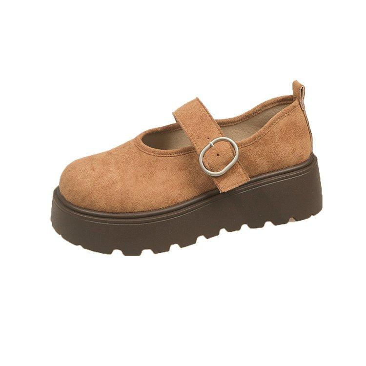 

[Youshilai] In the summer of 2025, the new mango head Mary Jane shoes are muffin and light loafers. Suede 40 хаки