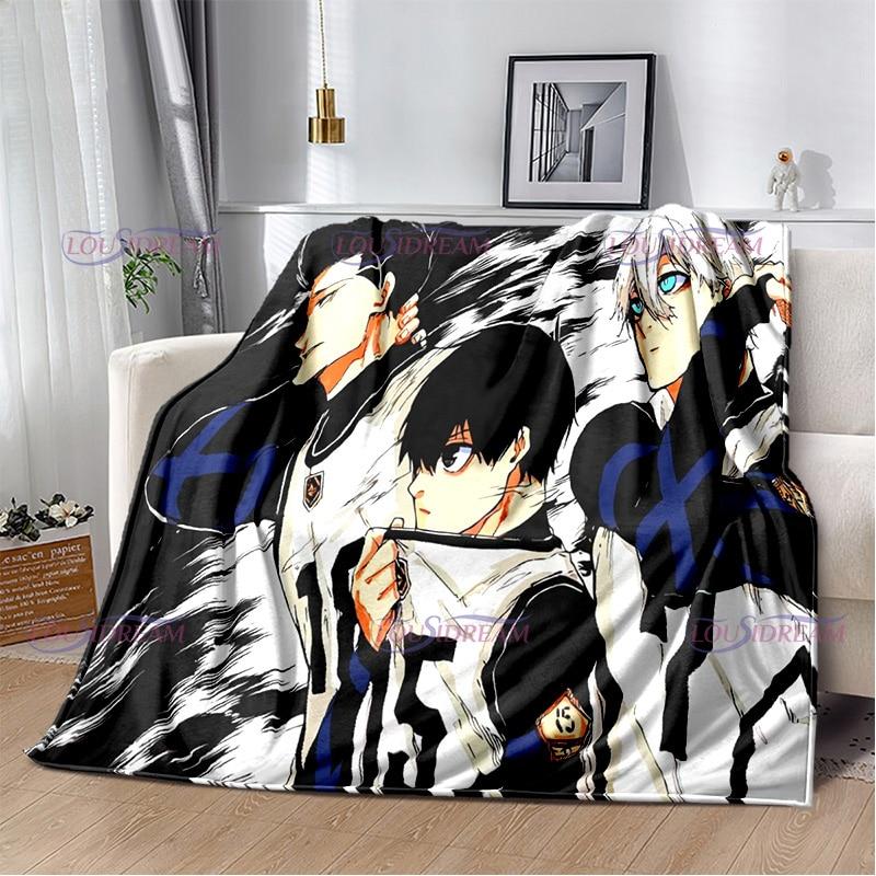 Manta con cierre azul de dibujos animados japoneses, manta cálida de felpa acogedora para el hogar, para cama, sofá, regalos ligeros para niños