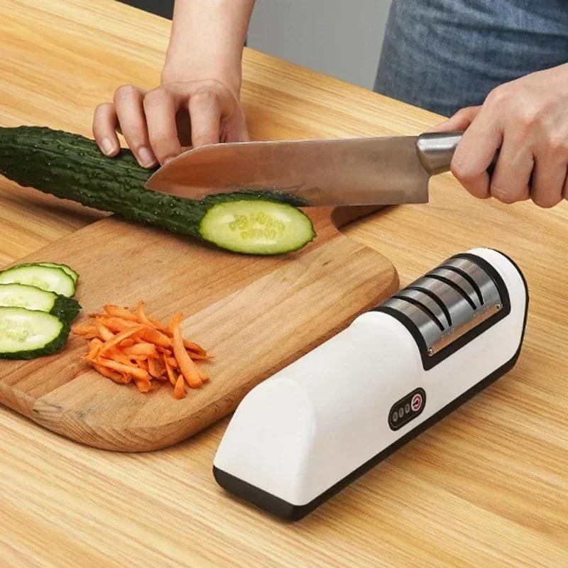Multifunctional Non-slip Electric Knife Sharpener Automatic Professional Small Knife Sharpener Kitchen Quick Sharpening Tools