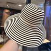 Color Blocking Striped Large Brim Sun Hat Summer Vacation Women Girls Outdoor Beach Bucket Hats Leisure Vacation Style Sun Hat
