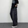 Pánské volné cargo džíny s mnoha kapsami, jednobarevné, zapínání na zip, volné, rovné, široké nohavice, podzimní džínové kalhoty, streetwear