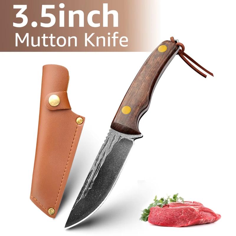 3.5inch Kitchen Knife Full Tang Thickened Knife High Carbon Steel Forged Butcher Knives Meat Cleaver Boning Knife Wooden Handle