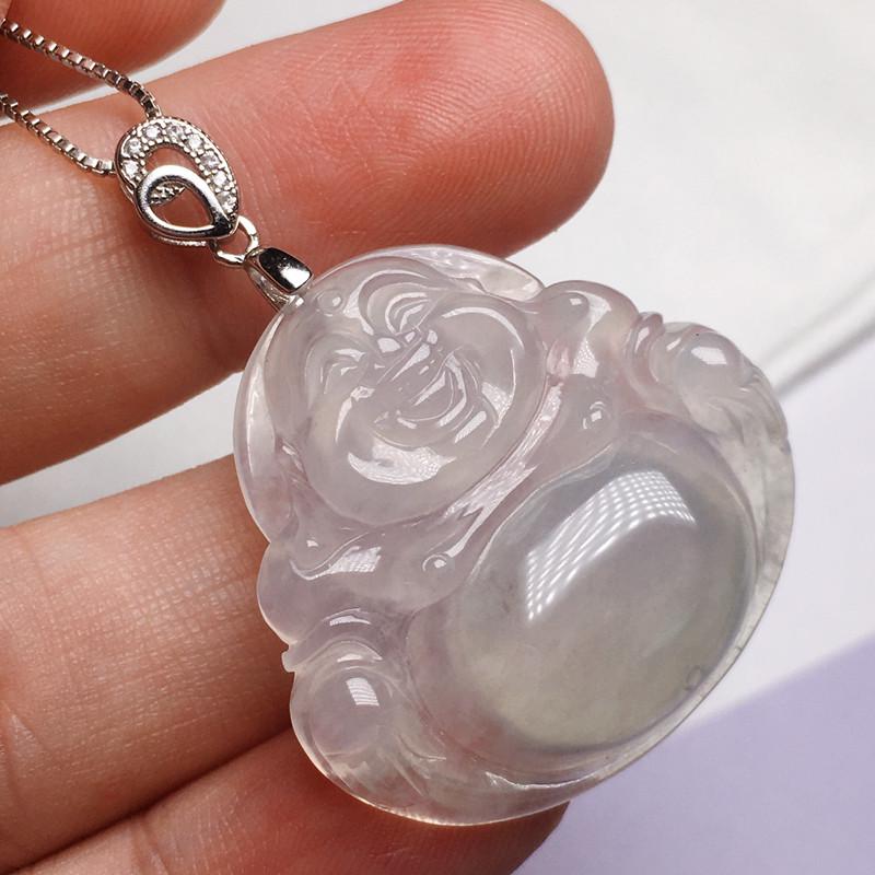 Buddha's Belly Jadeite S925 Pendant & Guanyin Necklace with Silver Buckle