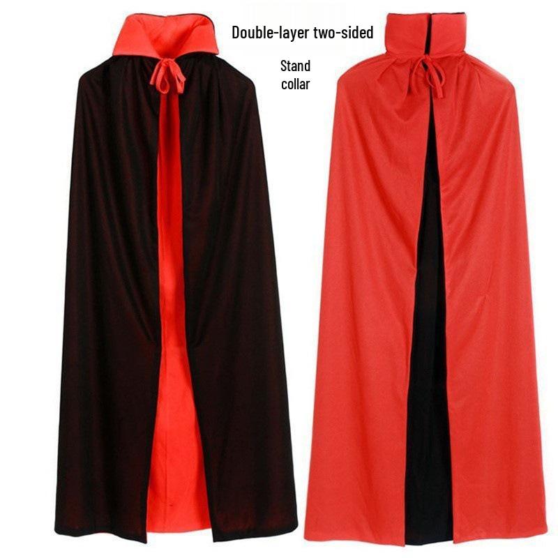 Pirate & Grim Reaper Halloween Cape: Red & Black Cloak with Stand-up Collar for Kids & Adults