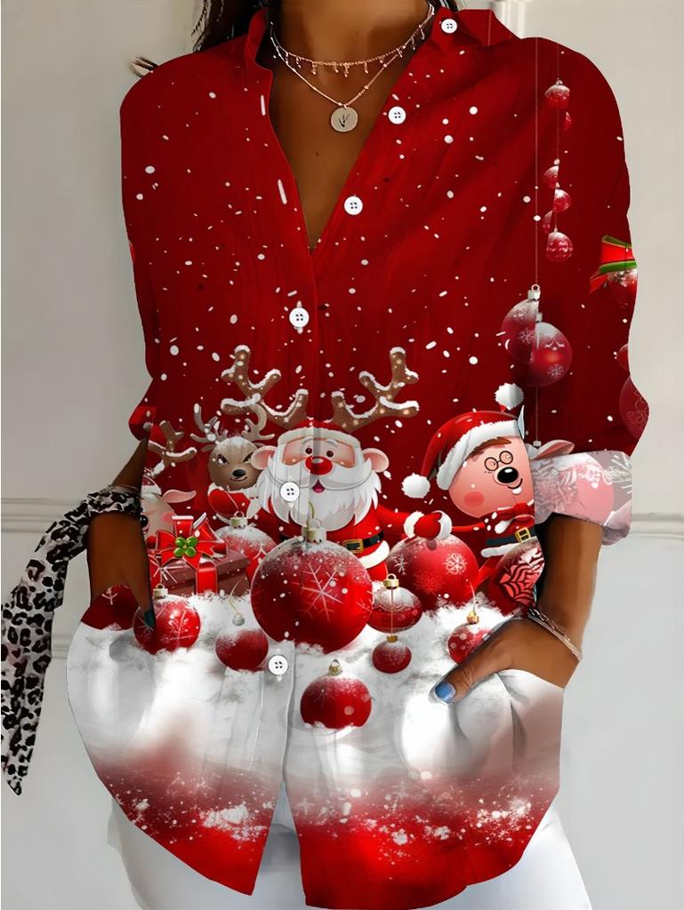 Damen Weihnachten Elf Schneemann Niedriger Druck Shirt Lässiges Shirt Feier Party Schneeflocke Baum Party Druck Modetrend Tragen Shirt