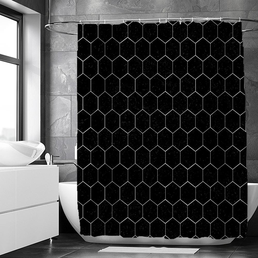 Black And White Geometric Pattern Shower Curtains Waterproof Fabric Bathroom Curtain With Hooks 180X180Cm Toilet Bath Screen