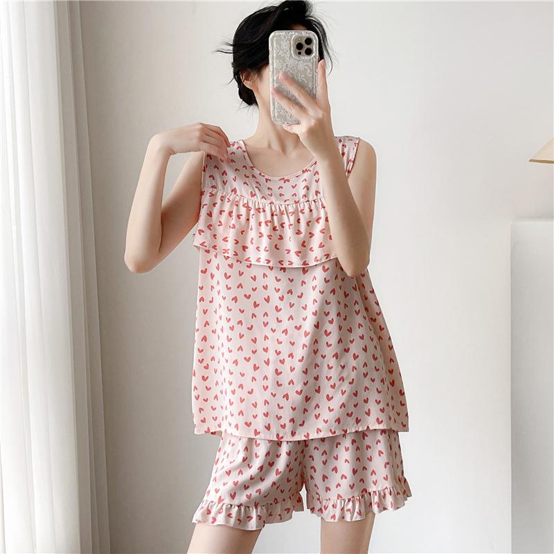 Women's Summer Ultra-Thin Cotton Satin Pajamas Set With Shorts And Sleeveless Vest, Cool Comfort Home Wear For Hot Weather