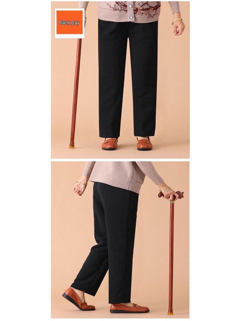 Mom's Fleece-Lined High Waist Warm Pants for Elderly – Loose Fit, Straight Leg Trousers for Spring & Autumn