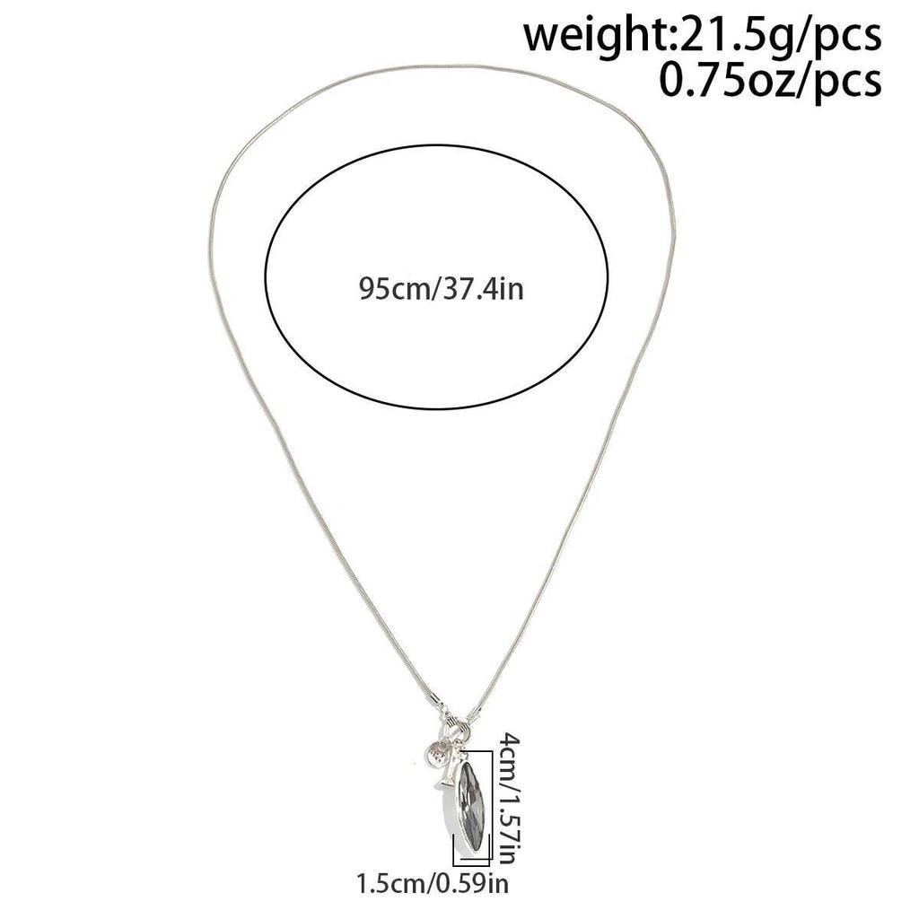 SHIXIN Trendy Rhinestone Geometric Long Pendant Necklace for Women Simple Stackable Snake Bone Chain Sweater Chain Daily Jewelry