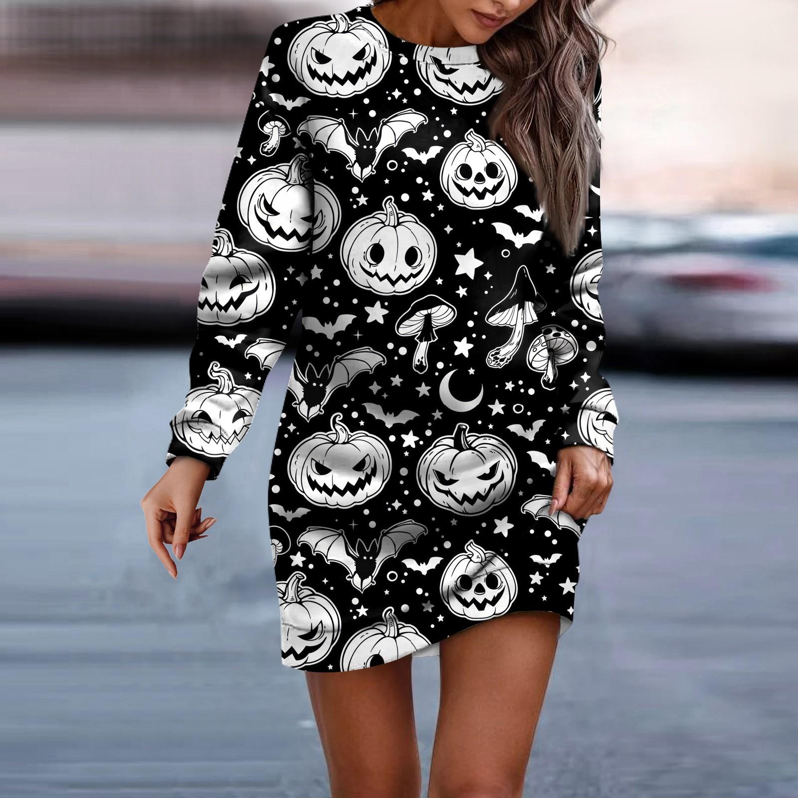 

Женское платье-свитер с круглым вырезом и длинными рукавами на Хэллоуин M чёрный