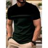 Men's Black and Dark Green Colorblock T-Shirt with Double Horizontal Stripes, Crew Neck, Short Sleeve, Casual Loose Fit Top