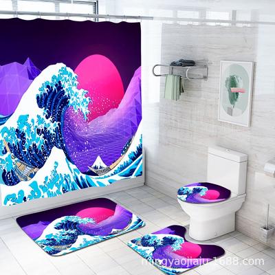 Direct Supply Digital Printing Shower Curtain Bathroom Partition Curtain Bathroom Floor Mat Four-Piece Set Three-Piece Set