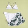 Girls Swimsuit 3 Pieces Set Leaf Print Bikini Tops Underpants Skirt Swimwear Quick Dry Bathing Suit for Beach Pool