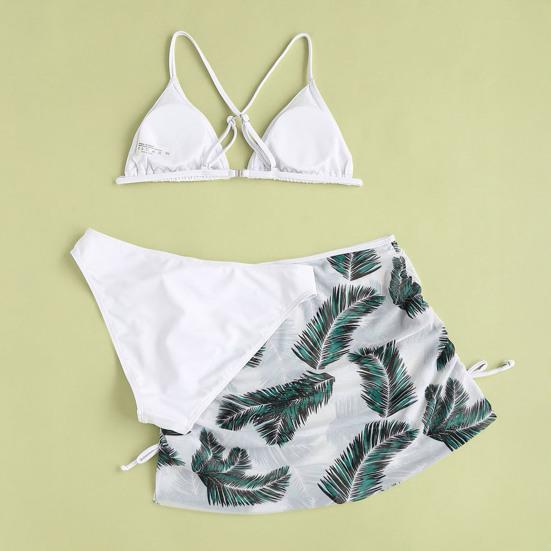 Girls Swimsuit 3 Pieces Set Leaf Print Bikini Tops Underpants Skirt Swimwear Quick Dry Bathing Suit for Beach Pool