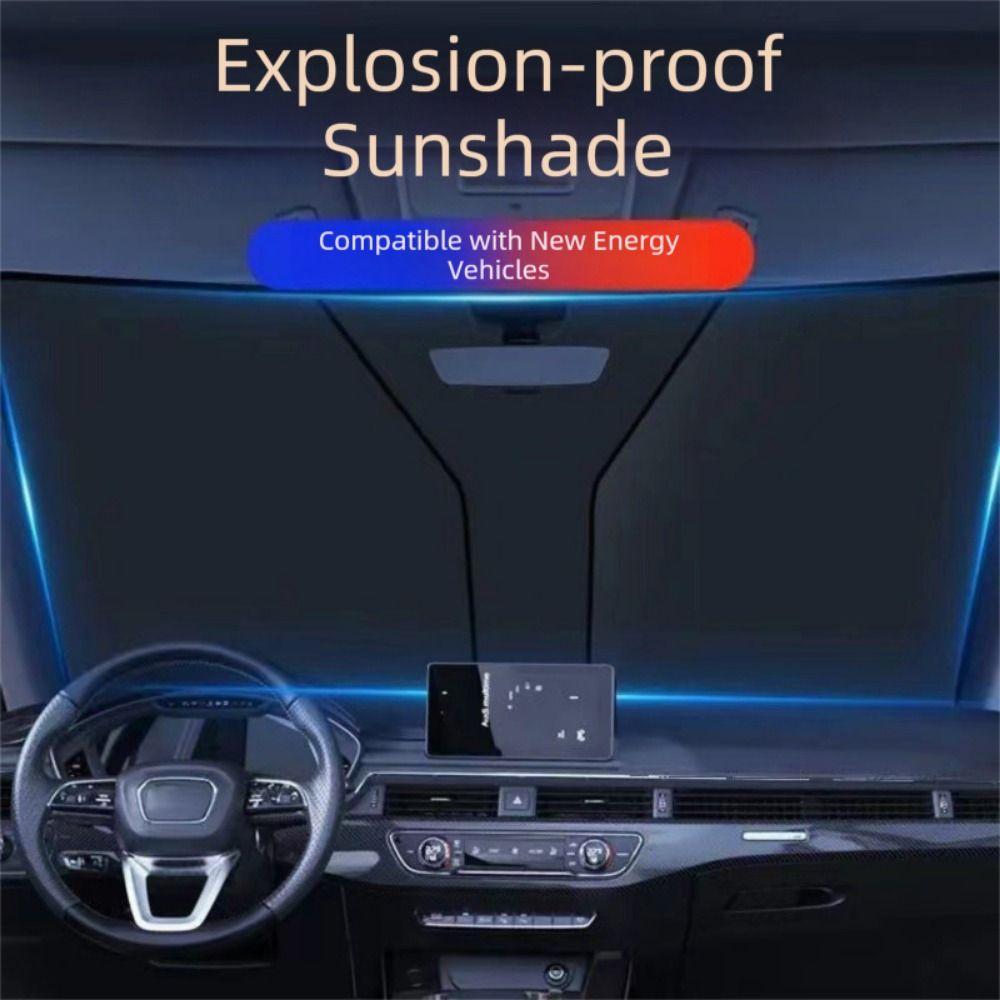 Titanium Silver Windshield Visor Cover with Storage Bag Car Front Window Sunshade  Parking
