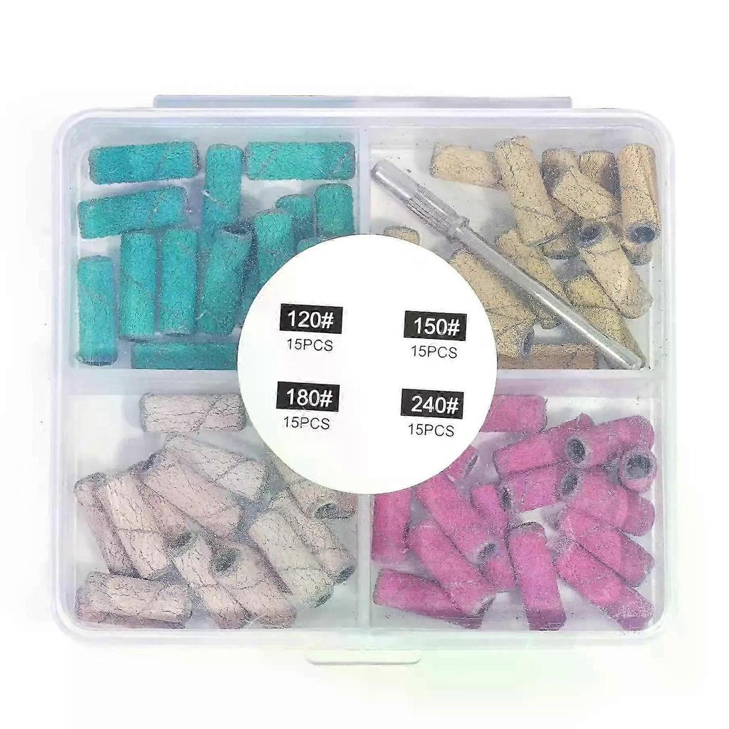 Pack of 60 Sanding Sleeves, Mini Grit Sanding Belts with 1 Pieces Nail Drill, Grit Sanding Caps Nail Cutter, Small Sanding Belts, Sanding Caps for Nai