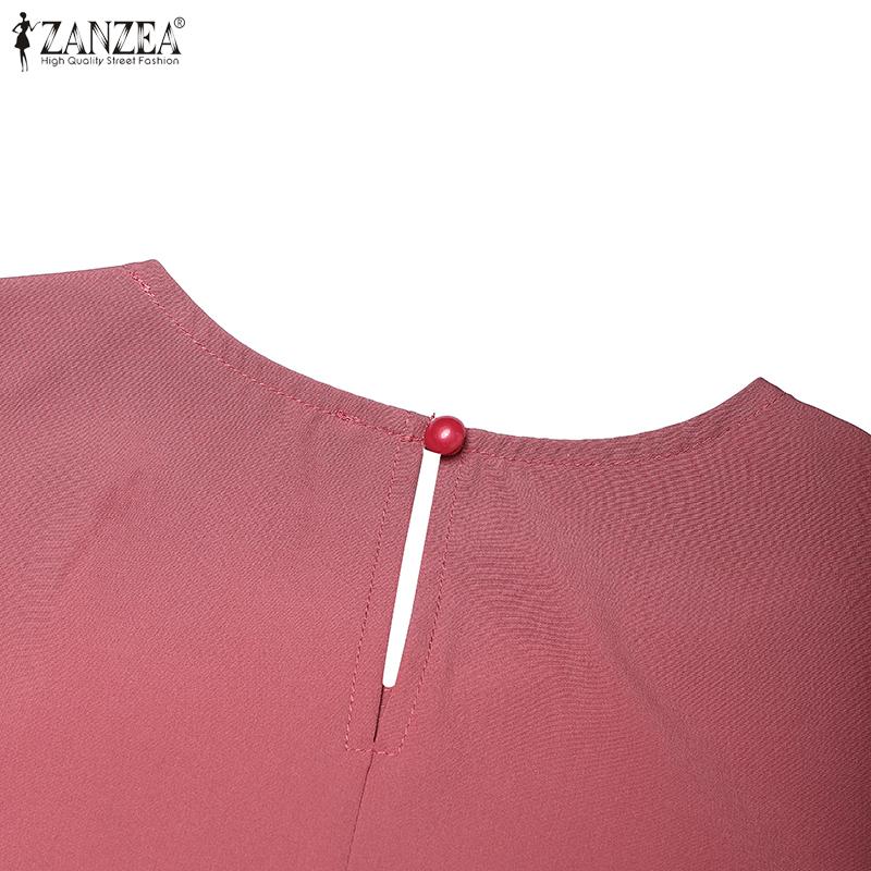 ZANZEA Vestido retro informal de manga larga y cuello redondo para mujer