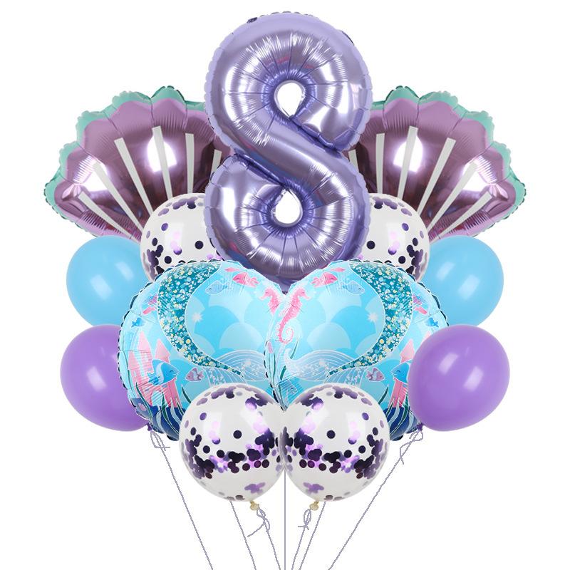 Mermaid Balloon Set Children'S 32-Inch Purple Digital Shell Children'S Birthday Party Arrangement