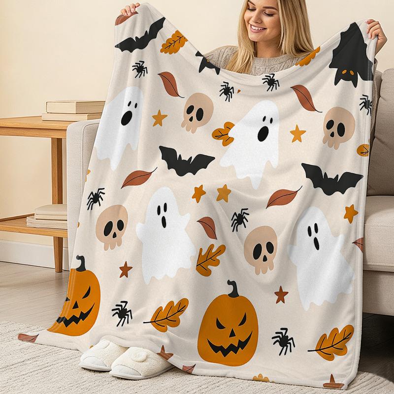 Plush Flannel Throw Blanket, Machine Washable Soft Warm Cozy Blanket for Home, Office Napping, Christmas & Halloween Decoration