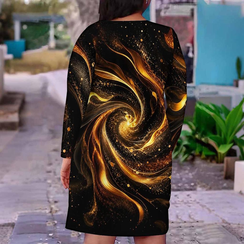 Damen Übergröße V-Ausschnitt Langarm Bedrucktes Figurbetontes Midi-Kleid Schwarz Rosa Farbverlauf