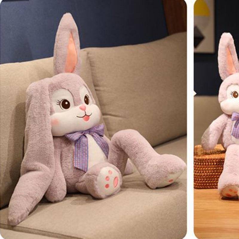 Cute Stretchable Bunny Plush Toy Long Ear Rabbit Stuffed Animal Doll With Bowknot Soft Fluffy Pillow For Birthday Gift Homedecor