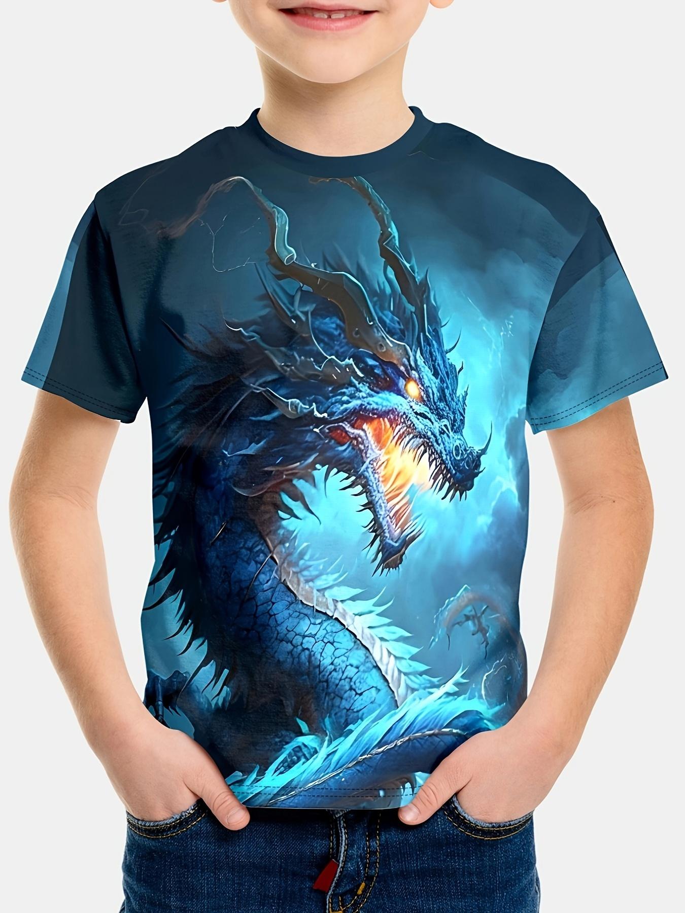 

Детская одежда Футболки для мальчиков Детская футболка с коротким рукавом Стильный 3D-принт дракона Графи Повседневная летняя одежда для девочек Топы 120